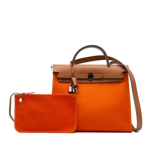 Pre-owned Hermès Toile Herbag Zip 31 Orange