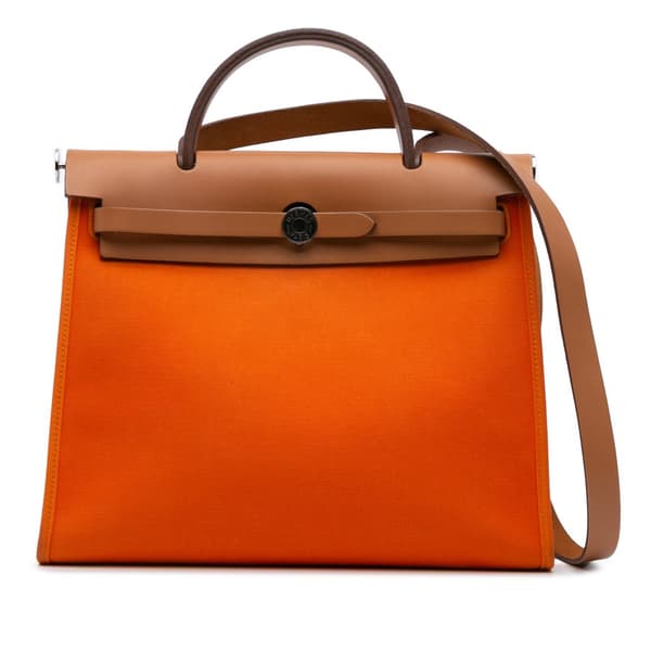 Pre-owned Hermès Toile Herbag Zip 31 Orange