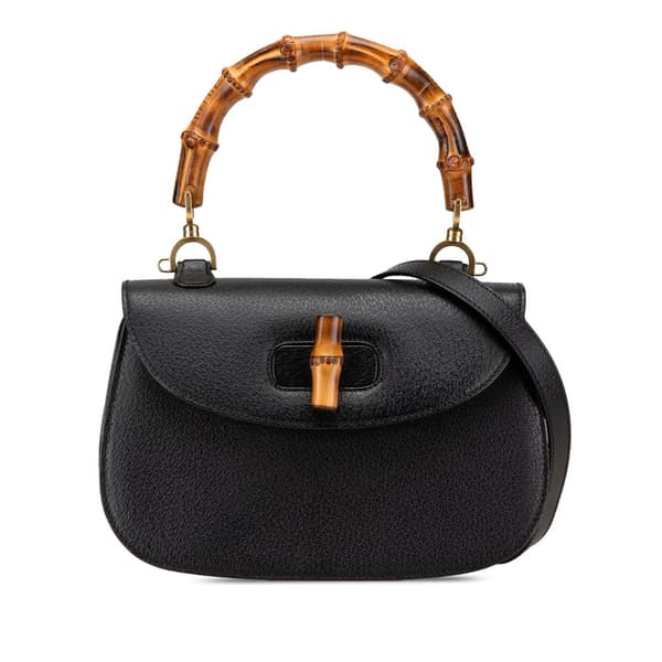 Pre-owned Gucci Calfskin Bamboo Night Black