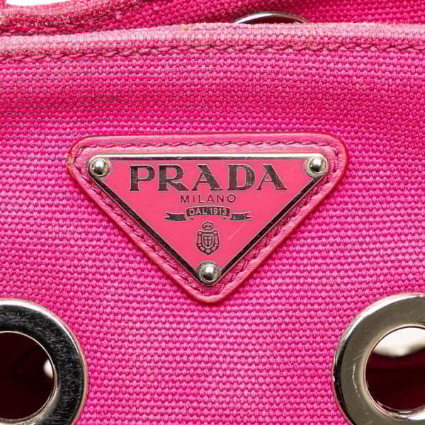 Pre-owned Prada Small Canvas Canapa Grommet Satchel Pink
