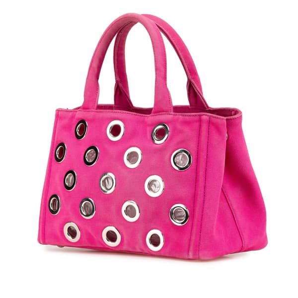 Pre-owned Prada Small Canvas Canapa Grommet Satchel Pink