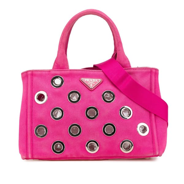Pre-owned Prada Small Canvas Canapa Grommet Satchel Pink