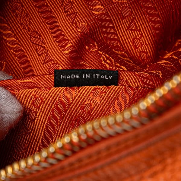 Pre-owned Prada Vitello Daino Zip Top Convertible Tote Orange