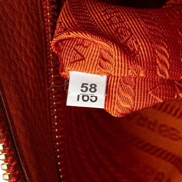 Pre-owned Prada Vitello Daino Zip Top Convertible Tote Orange