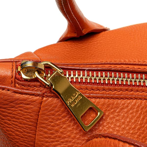 Pre-owned Prada Vitello Daino Zip Top Convertible Tote Orange