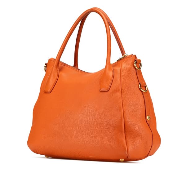 Pre-owned Prada Vitello Daino Zip Top Convertible Tote Orange