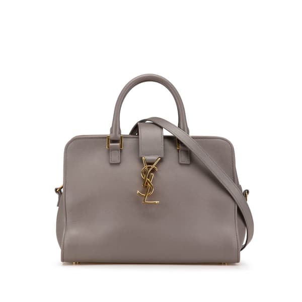 Pre-owned Saint Laurent Baby Leather Monogram Cabas Satchel Gray