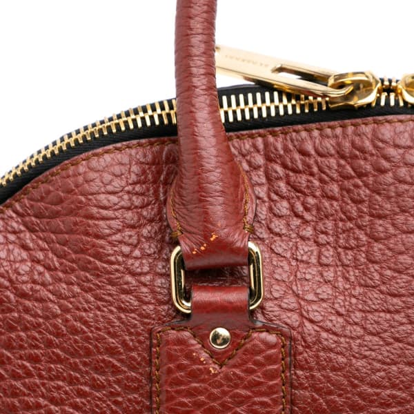 Pre-owned Burberry Medium Grained Calfskin Heritage Orchard Bowling Bag Red