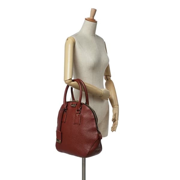 Pre-owned Burberry Medium Grained Calfskin Heritage Orchard Bowling Bag Red