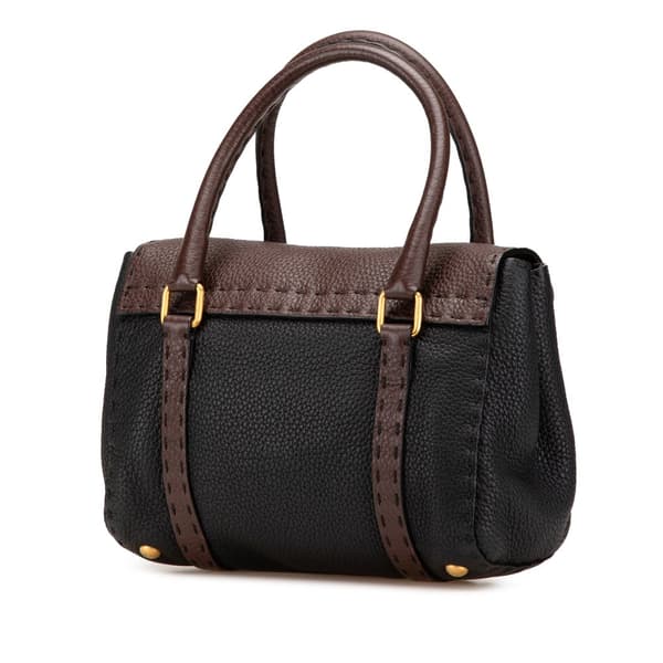 Pre-owned Fendi Mini Bicolor Leather Selleria Linda Black
