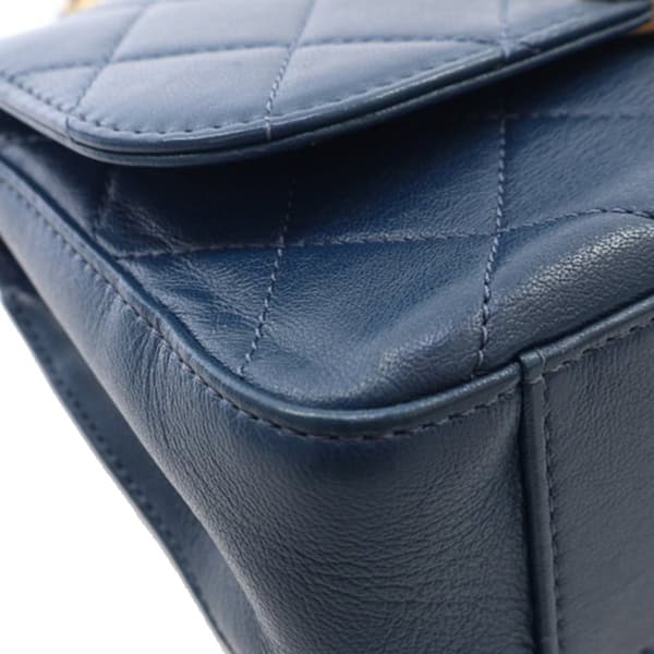Pre-owned Chanel Small Quilted Calfskin Chain Infinity Top Handle Flap Blue