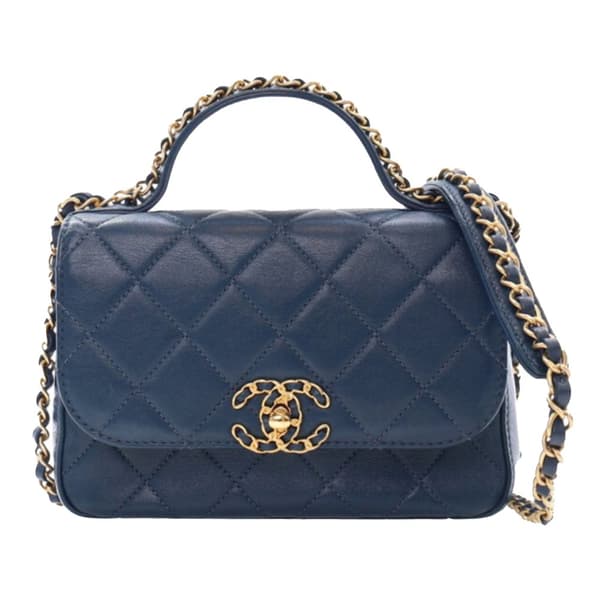 Pre-owned Chanel Small Quilted Calfskin Chain Infinity Top Handle Flap Blue