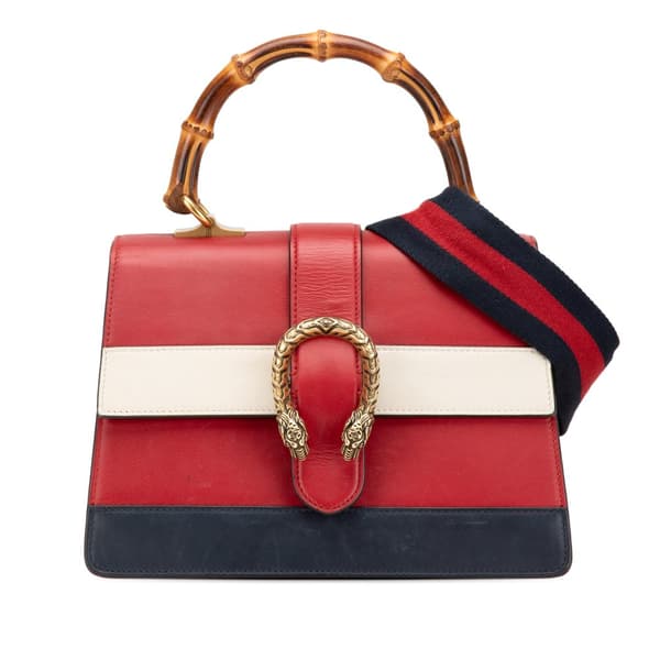 Pre-owned Gucci Medium Leather Bamboo Dionysus Web Satchel Red
