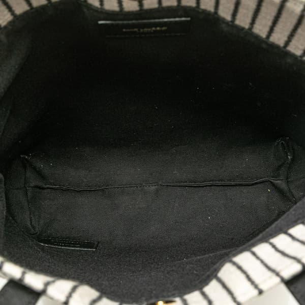 Pre-owned Saint Laurent Toy Striped Canvas North South Shopping Tote Gray
