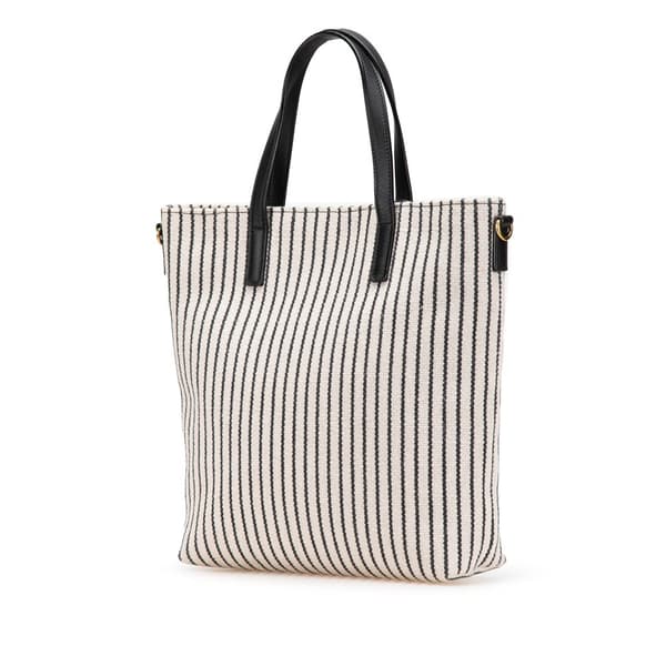 Pre-owned Saint Laurent Toy Striped Canvas North South Shopping Tote Gray