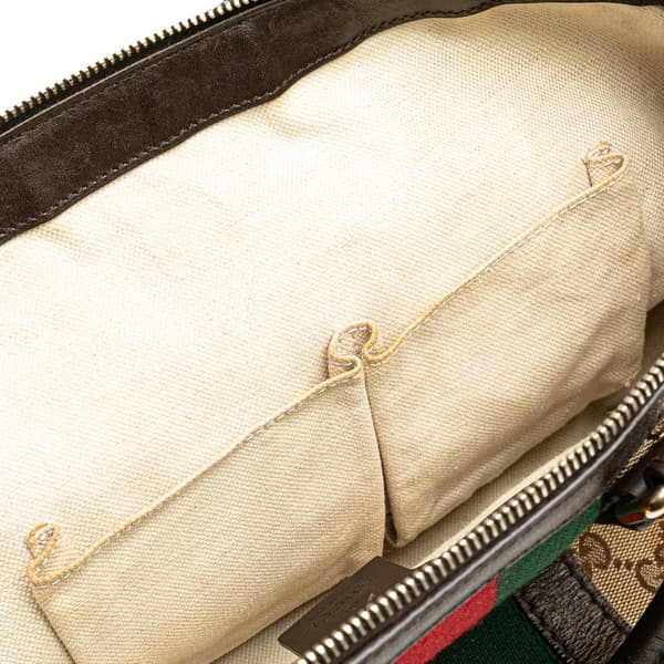 Pre-owned Gucci GG Canvas Web Satchel Brown