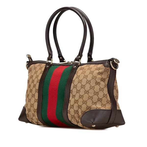 Pre-owned Gucci GG Canvas Web Satchel Brown