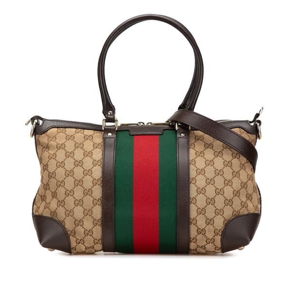 Pre-owned Gucci GG Canvas Web Satchel Brown