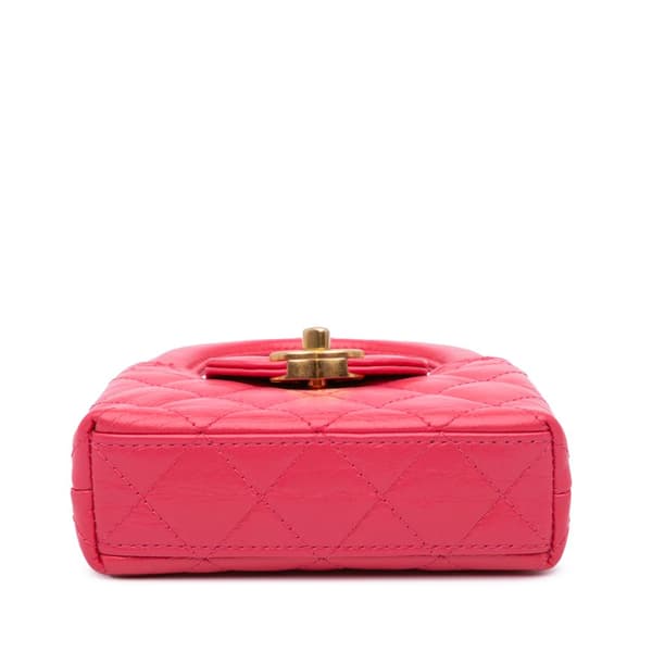 Pre-owned Chanel Mini Nano Aged Calfskin Kelly Shopper Bag Pink