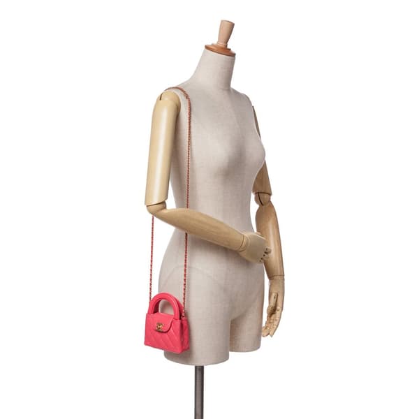 Pre-owned Chanel Mini Nano Aged Calfskin Kelly Shopper Bag Pink