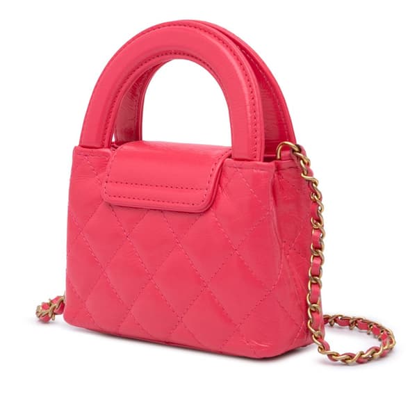 Pre-owned Chanel Mini Nano Aged Calfskin Kelly Shopper Bag Pink