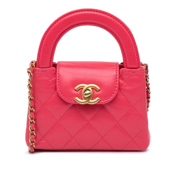 Pre-owned Chanel Mini Nano Aged Calfskin Kelly Shopper Bag Pink
