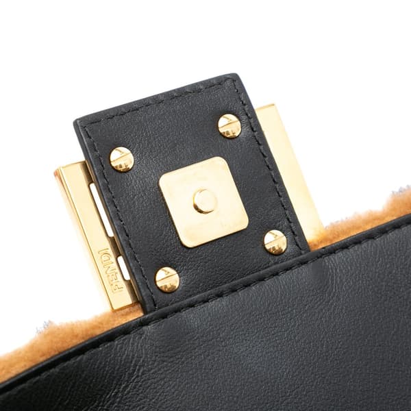 Pre-owned Fendi Medium Zucca Shearling Baguette Satchel Brown