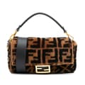 Pikkukuva 1 / 10: Pre-owned Fendi Medium Zucca Shearling Baguette Satchel Brown