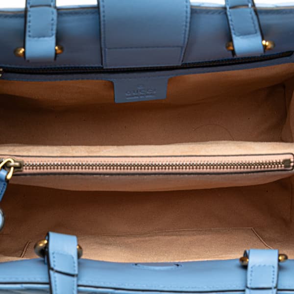 Pre-owned Gucci Small GG Marmont Matelasse Leather Satchel Blue