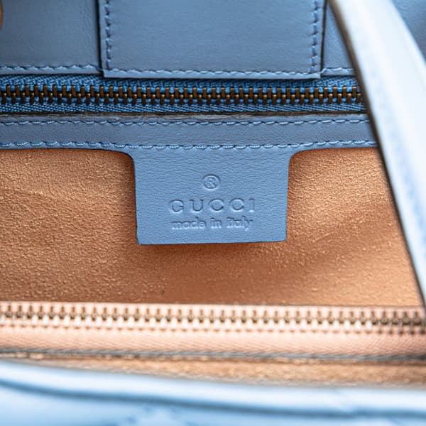 Pre-owned Gucci Small GG Marmont Matelasse Leather Satchel Blue