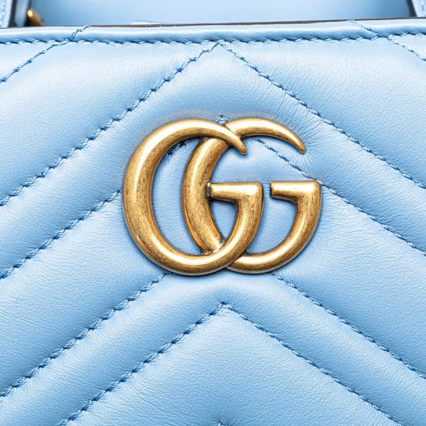 Pre-owned Gucci Small GG Marmont Matelasse Leather Satchel Blue