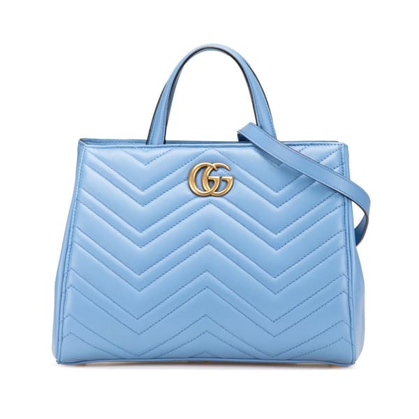 Pre-owned Gucci Small GG Marmont Matelasse Leather Satchel Blue