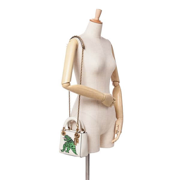 Pre-owned Dior Limited Edition Niki De Saint Phalle Mini Calfskin Dragon Lady Dior White