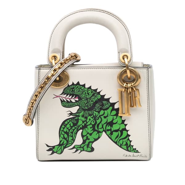 Pre-owned Dior Limited Edition Niki De Saint Phalle Mini Calfskin Dragon Lady Dior White