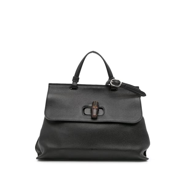 Pre-owned Gucci Medium Leather Bamboo Daily Top Handle Black