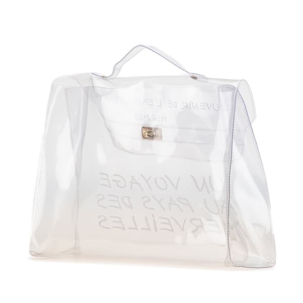Pre-owned Hermès Vinyl Souvenir De L Exposition Kelly Handbag White