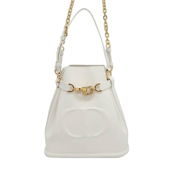 Pre-owned Dior Medium Embossed Calfskin CEst Dior Bag White