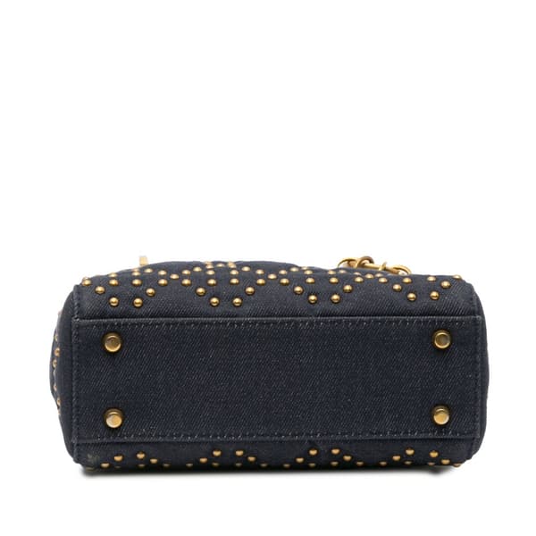 Pre-owned Dior Mini Denim Cannage Studded Supple Lady Dior Blue