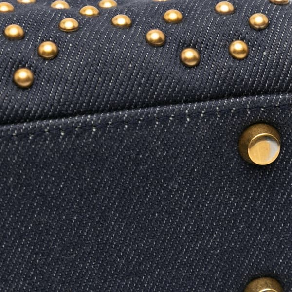 Pre-owned Dior Mini Denim Cannage Studded Supple Lady Dior Blue