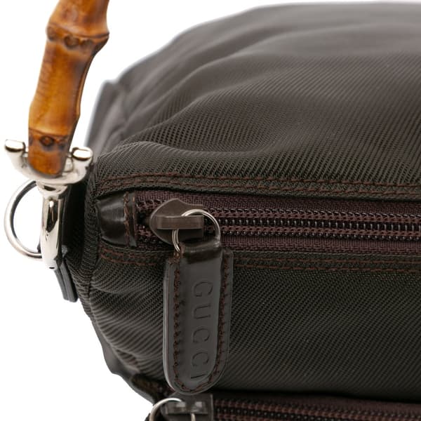 Pre-owned Gucci Nylon Bamboo Satchel Brown