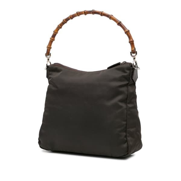 Pre-owned Gucci Nylon Bamboo Satchel Brown