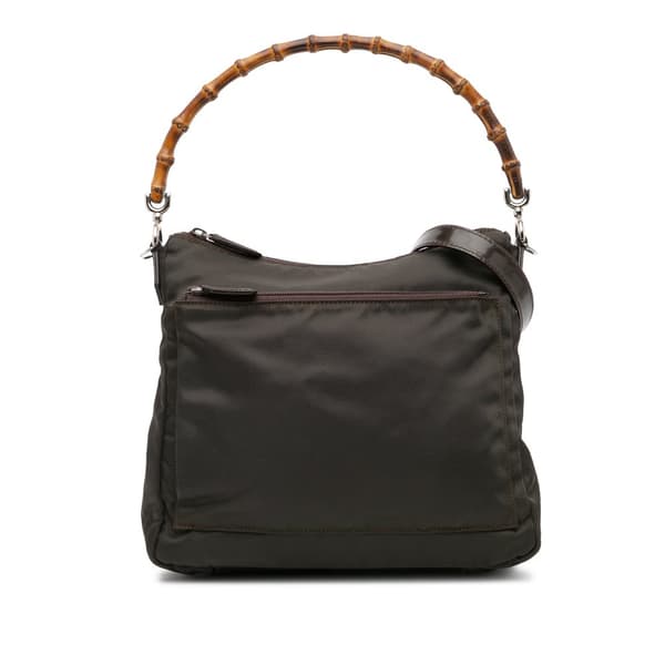 Pre-owned Gucci Nylon Bamboo Satchel Brown
