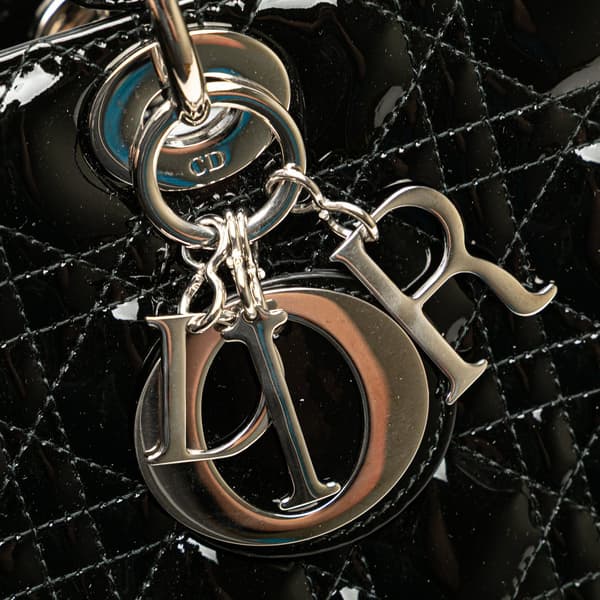 Pre-owned Dior Large Patent Cannage Lady Dior Black