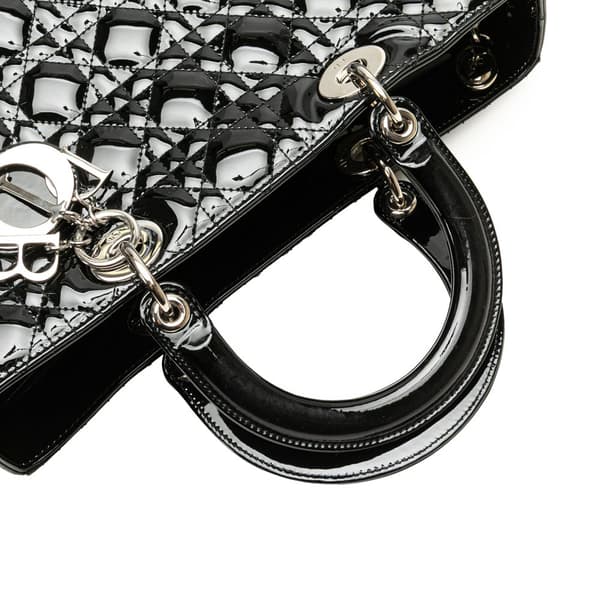 Pre-owned Dior Large Patent Cannage Lady Dior Black