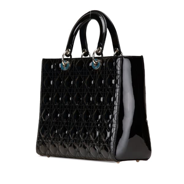 Pre-owned Dior Large Patent Cannage Lady Dior Black