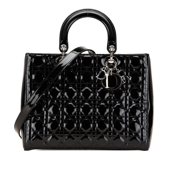 Pre-owned Dior Large Patent Cannage Lady Dior Black