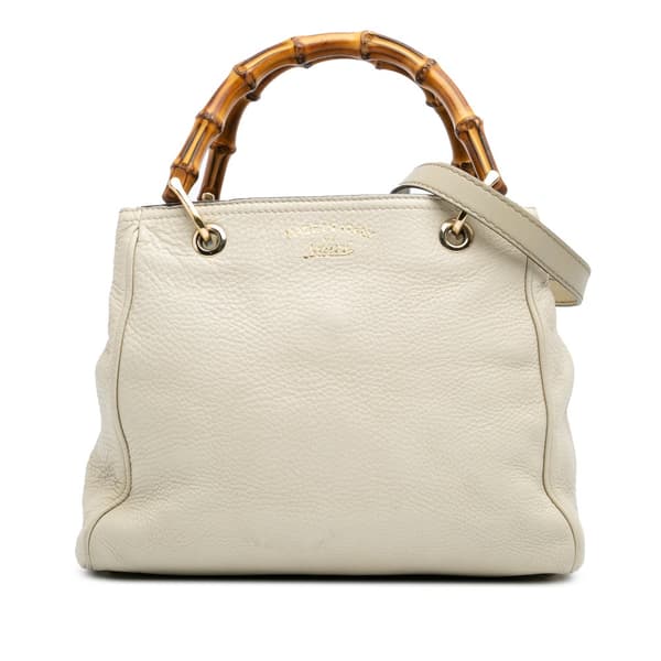 Pre-owned Gucci Small Calfskin Bamboo Shopper Satchel White