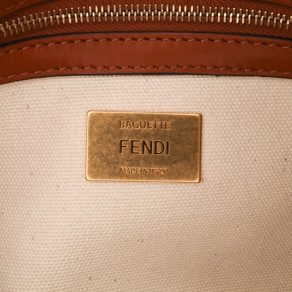 Pre-owned Fendi Zucca Embroidered Canvas Baguette Satchel Brown