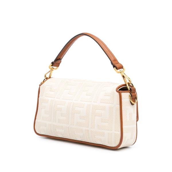 Pre-owned Fendi Zucca Embroidered Canvas Baguette Satchel Brown