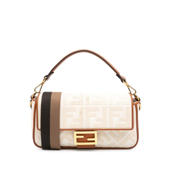 Pre-owned Fendi Zucca Embroidered Canvas Baguette Satchel Brown